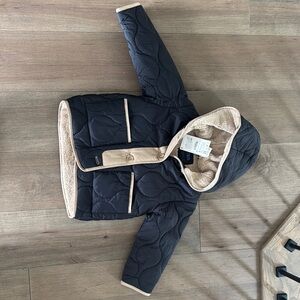 Zara Black Quilted Jacket with Tan Trim
